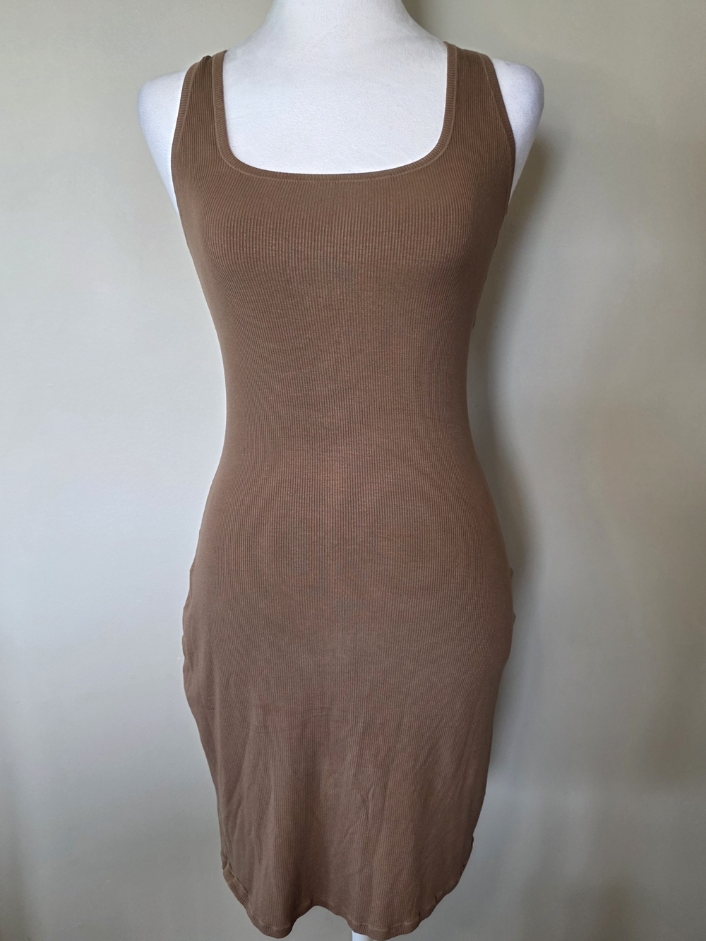Pumiey Brown Ribbed Bodycon Midi Tank Dress Square Neck Size Medium